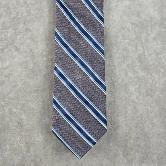 Joseph Abboud Gray Blue Striped Repp Geometric Silk Neck Tie Men's - Picture 1 of 6